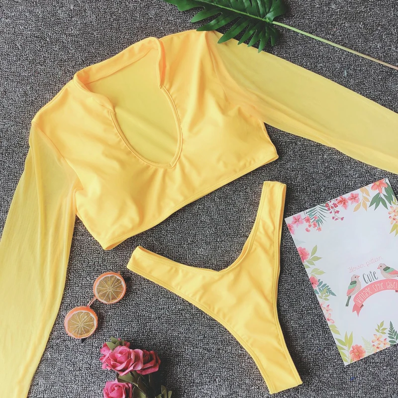 

Vertvie 2019 Solid Swimwear Sexy Bikini Women Swimsuit V Neck Bikinis Set High Cut Bathing Suit Sport Style swimsuit female