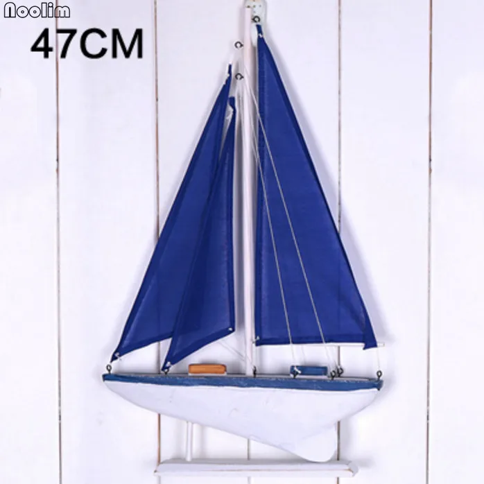 NOOLIM синий деревянный корабль модель лодка в средиземноморском стиле украшения домашний Морской Декор ремесла подарки - Цвет: 47cm High