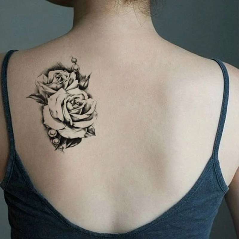 

New Sketch Rose Waterproof Fake Tattoo For Women Men Temporary Tattoo Sticker Back Arms Flash Tatoo