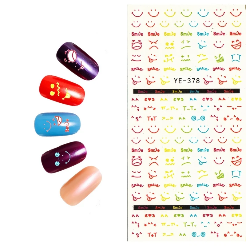 

WATER TRANSFER DECAL NAIL ART NAIL STICKER SMILING FACES HEART STARS ALPHABET BUTTERFLY YE378-383