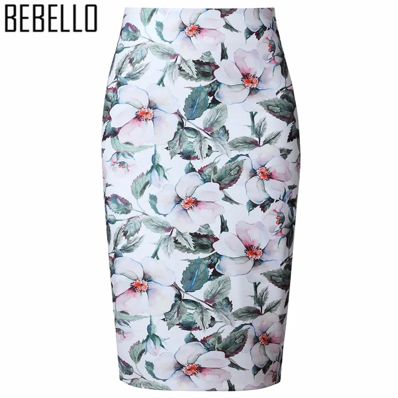 

Women Fashion Floral Letter Pattern Pencil Midi Skirts High Waist 2018 Winter Ladies Bodycon Slim Elastic XXL Jupe Femme S0704