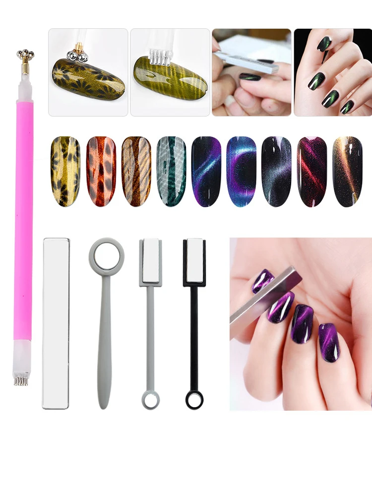 5 Styles Cat Eye Magnet Stick Double HeadedMagnet for Nail Gel 3d Line Strip Effect Strong Magnetic Pen  Nail Art Tool cat eyes double headed magnet nail art magnet stick for nail gel polish 3d line strip flowers effect strong magnetic pen tools