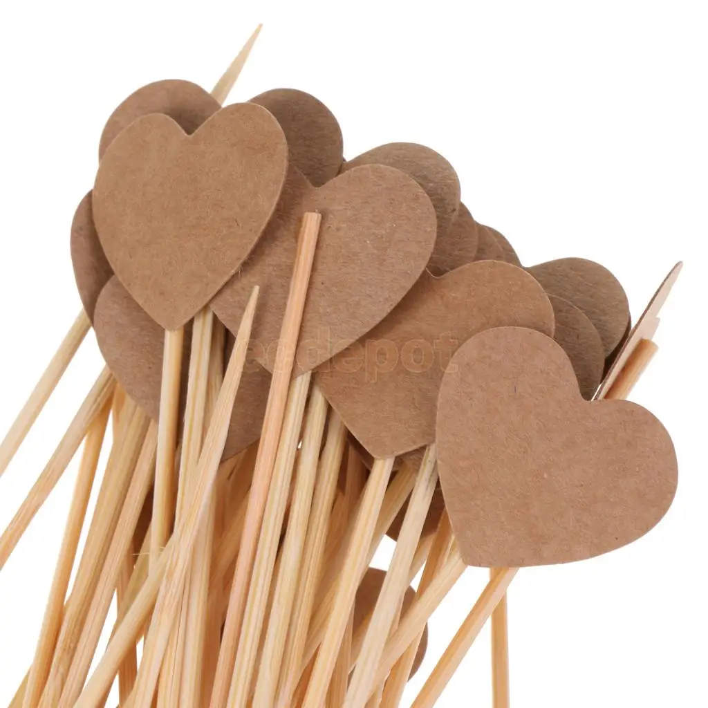 50pcs Kraft Paper Heart Cupcake Cake Topper Picks Wedding Decoration Party