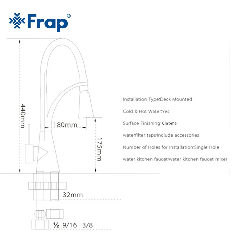 Billig Frap Neue Küche Wasserhahn Schwarz Chrom finish Dual Sprayer Düse Kalten Heißer Wasser Mischer Bad Wasserhahn torneira cozinha Y40052