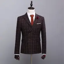 Осень Зима итальянский стиль бордовый твидовый смокинг жениха двубортный 3 шт Slim Fit мужской свадебный Выпускной ужин костюмы