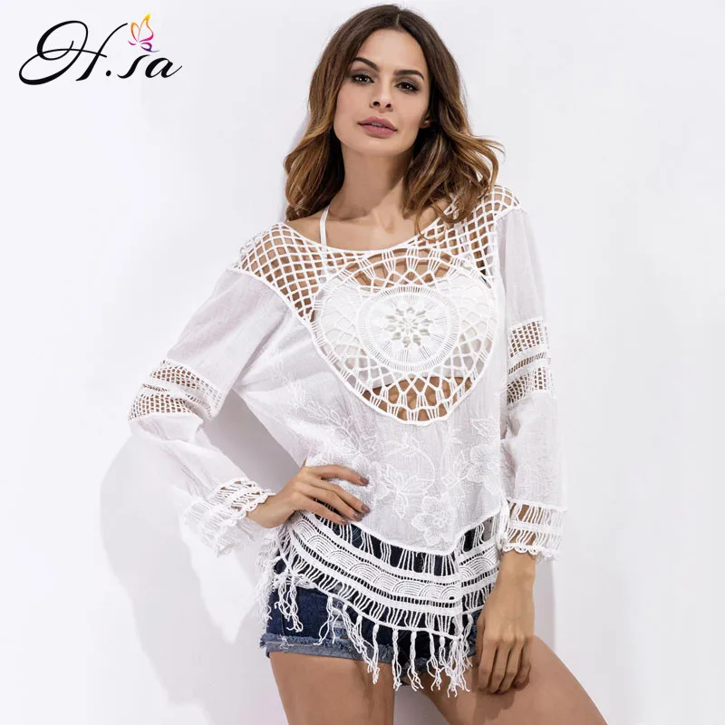 Buy H.SA White Beach Blouse Cover Up Top For Women