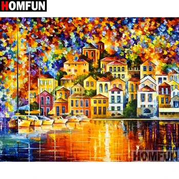 

HOMFUN Full Square/Round Drill 5D DIY Diamond Painting "Oil painting house" Embroidery Cross Stitch 5D Home Decor A15830
