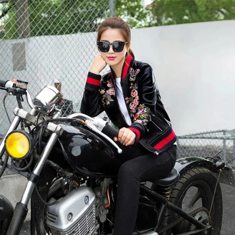 MLinina Print Pu Bomber Jacket Women Slim Short Basic Coat Floral Animal Female Black Zipper Outerwear Short Casual Ma1 Jackets