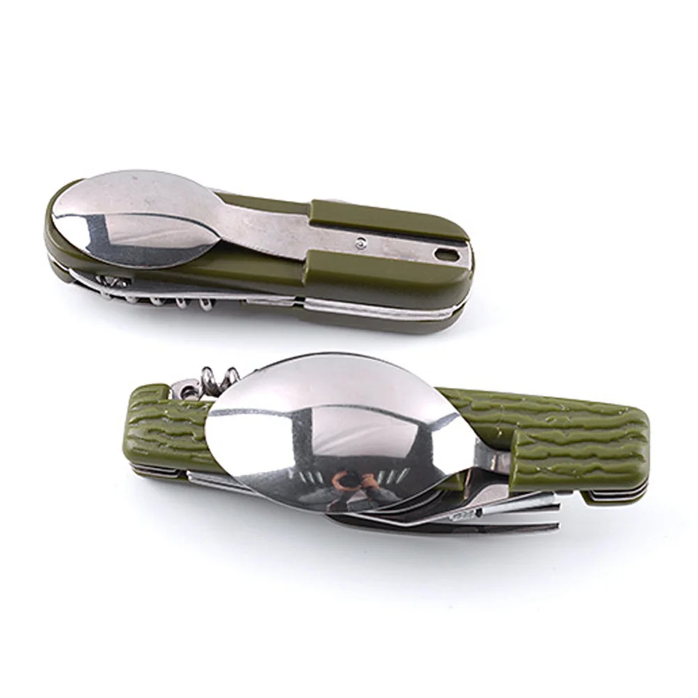 Outdoor Camping Stainless Steel Tableware Portable Folding Picnic Spoon Fork Bottle Opener Multi-functional Tableware Outdoor Camping Stainless Steel Tableware Portable Folding Picnic Spoon Fork Bottle Opener Multi-functional Tableware