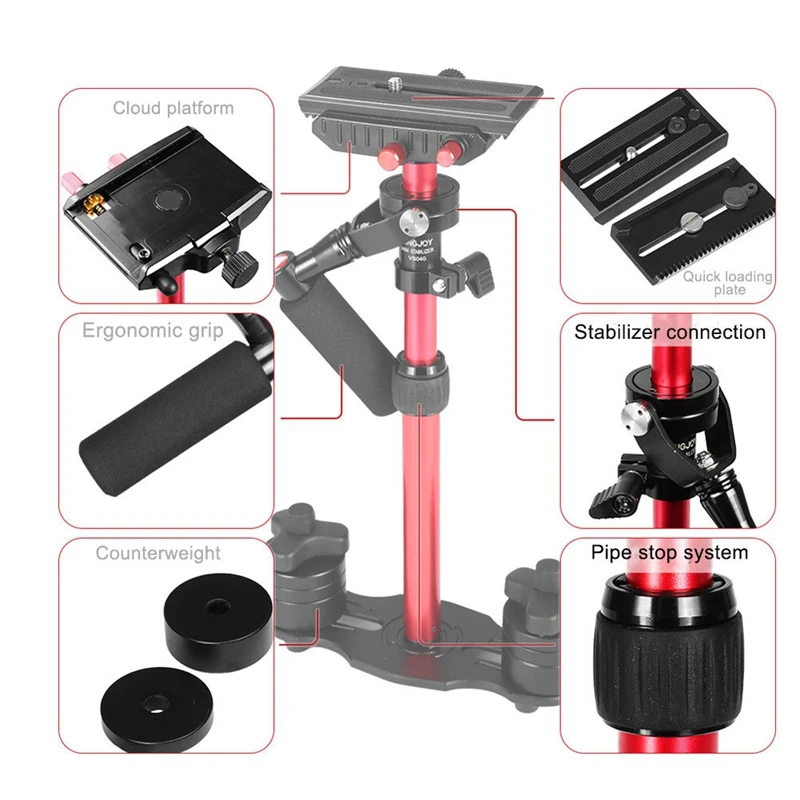 KINGJOY VS040 алюминиевый стедикам ручной видеокамеры Стабилизатор для DSLR SLR камеры