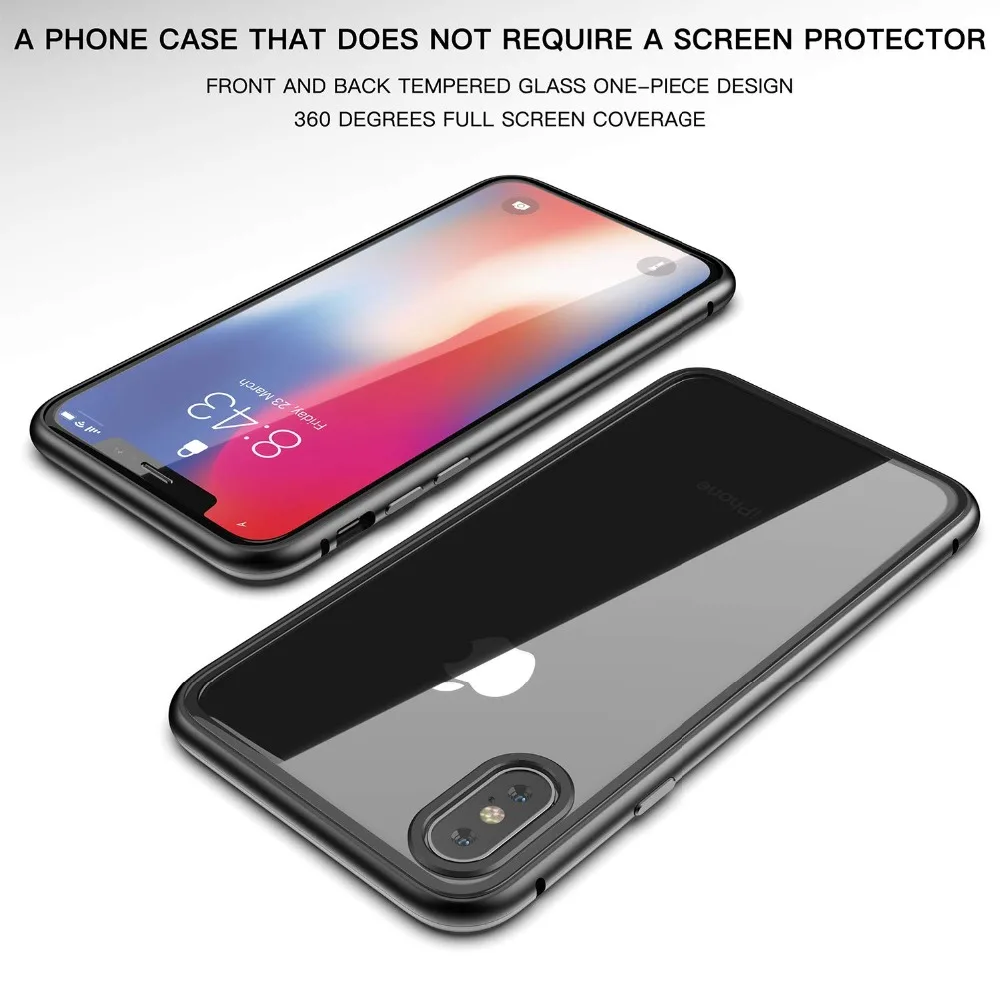 Передний магнитный металлический чехол для iPhone XS MAX X XR 8 7 6 6S Plus двухсторонний из
