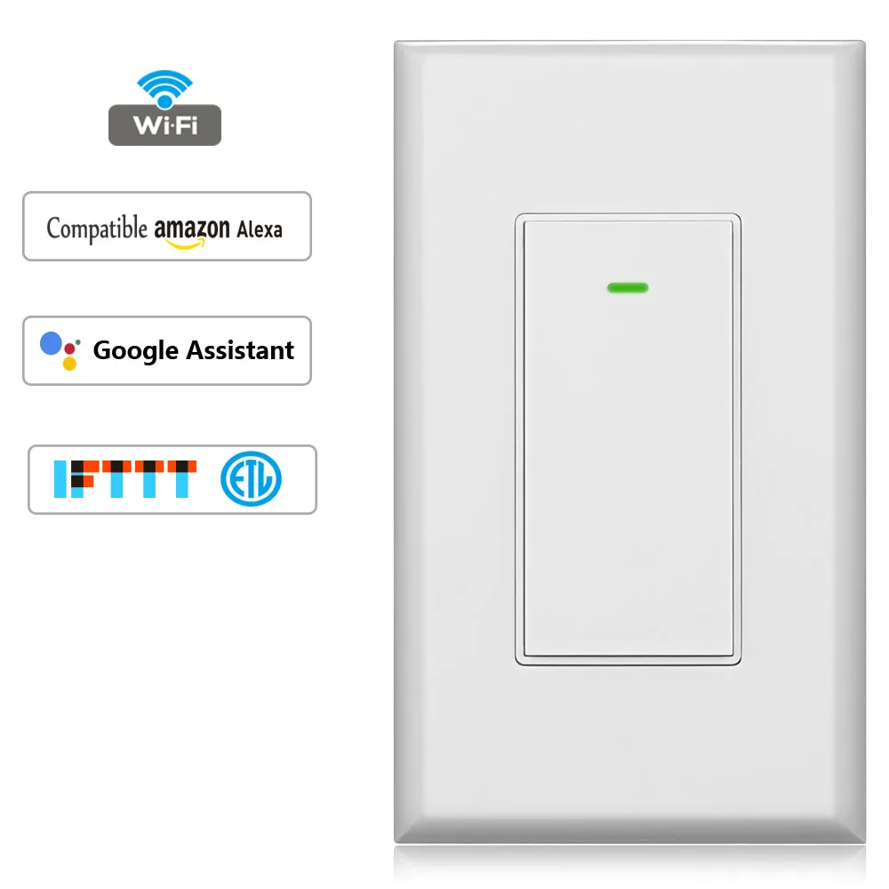 

Smart Light Switch,Physical Button,US 15A Works with Alexa,Google home and IFTTT,Easy and Safe installation,ETL and FCC listed