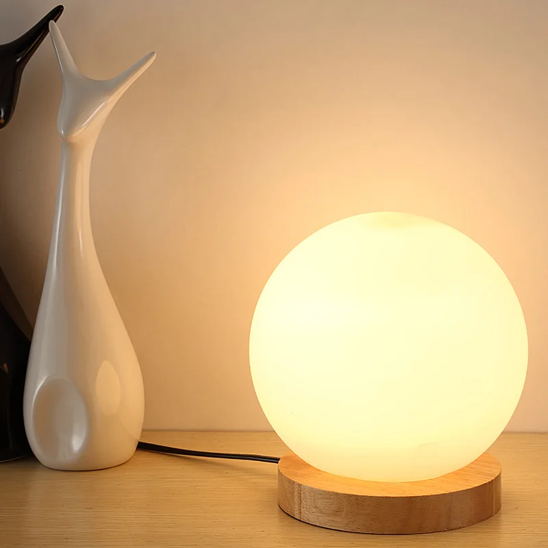 Billig Feimefeiyou 15cm einfache glas kreative warme dimmer nachtlicht schreibtisch schlafzimmer bett dekoration ball holz kleine runde schreibtisch lampe