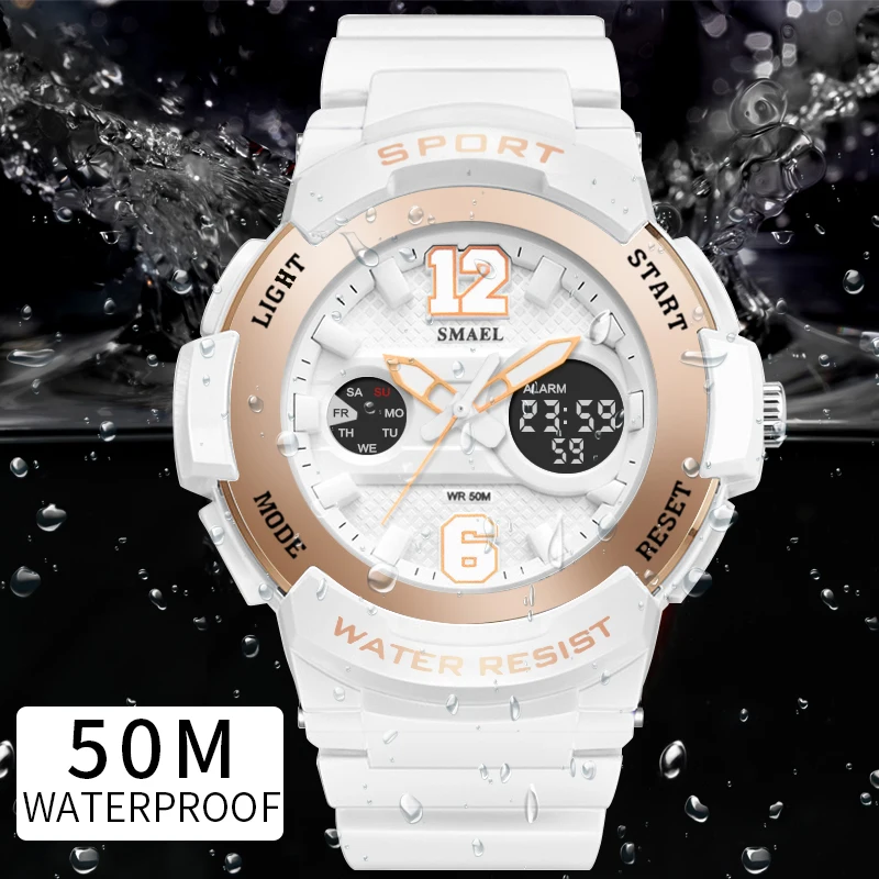 Спортивные часы для женщин SMAEL, женские часы, повседневные, светодиодный, цифровые, белые, женские, элегантные, relojes mujer, женские часы, водонепроницаемые