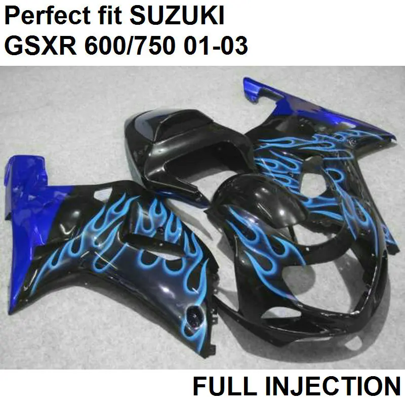 100% подходит для Suzuki Обтекатели литья под давлением GSXR600 01 02 03 Синий Пламя Черный