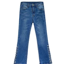 Pengpious Лето Новая мода темперамент Высокая талия женские джинсы разрезы по подолу beadings потертые джинсовые брюки