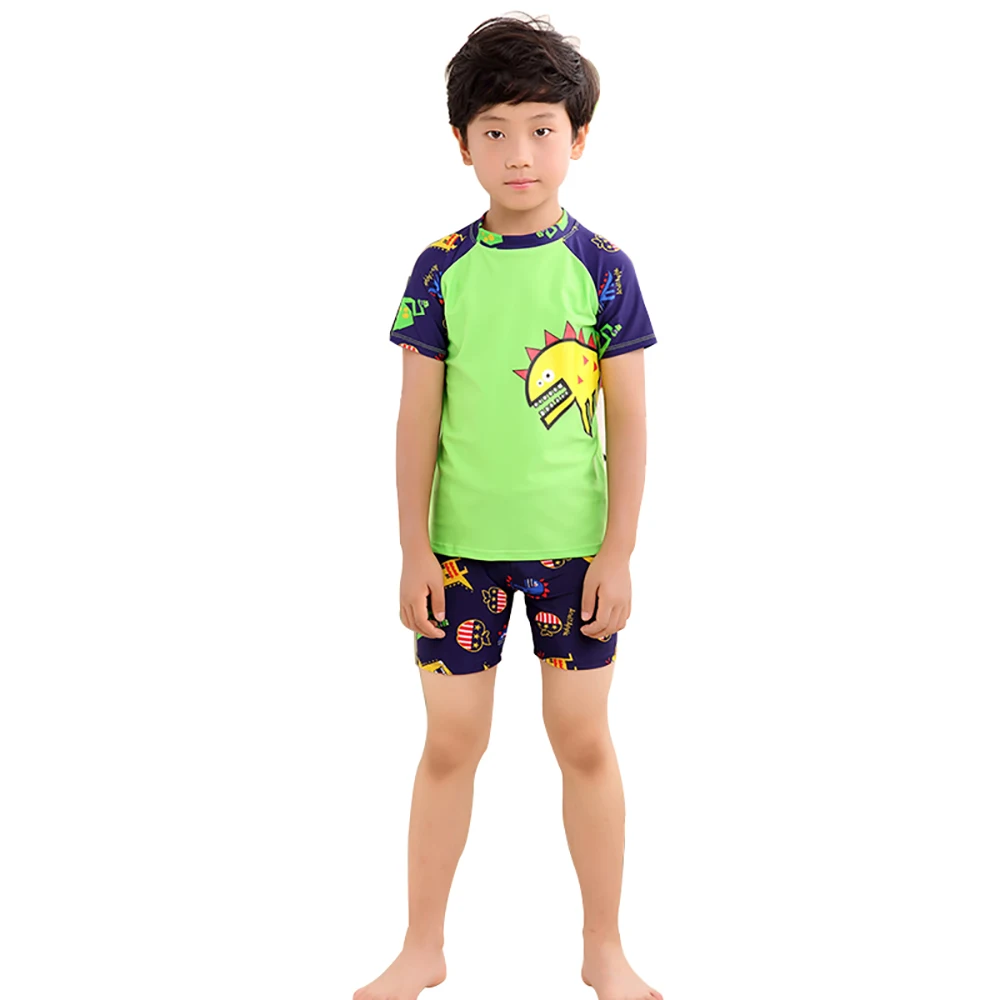 Милые дети, мальчики, Плавание костюм комплект из 3 предметов с принтом "динозавр"; костюмы с Плавание Панама, пляжная одежда - Цвет: Green M