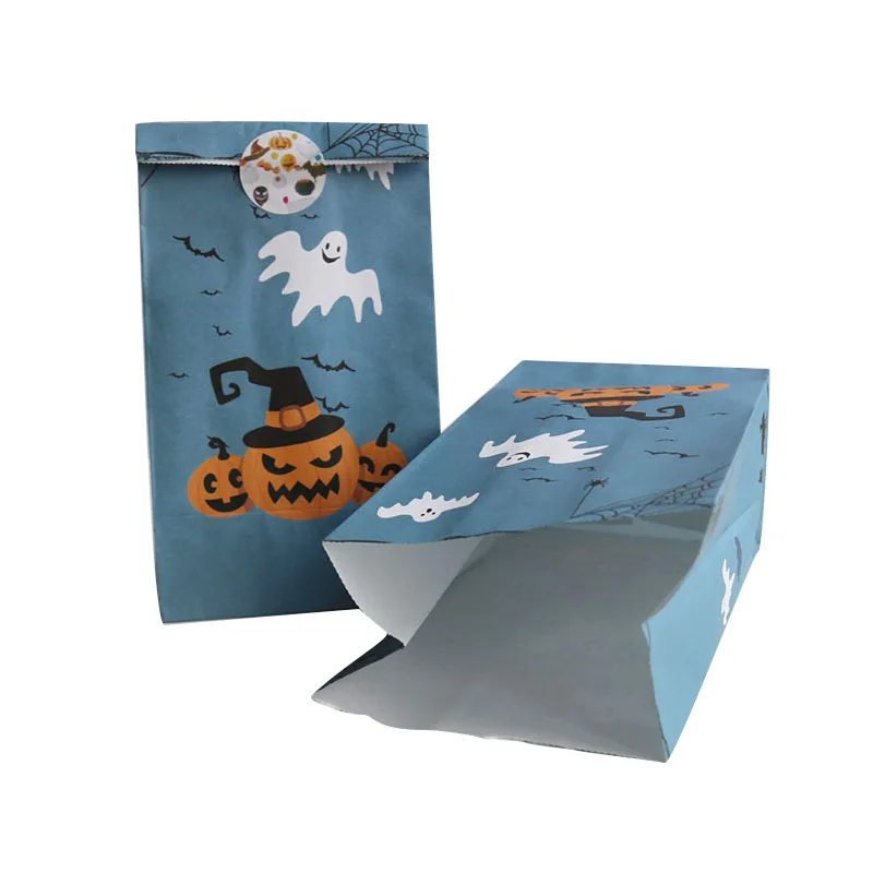 Вечерние крафт-бумажные пакеты для печенья на Хеллоуин, синяя Подарочная коробка, упаковка для конфет, подарочные и упаковочные вечерние принадлежности, украшения на Хеллоуин