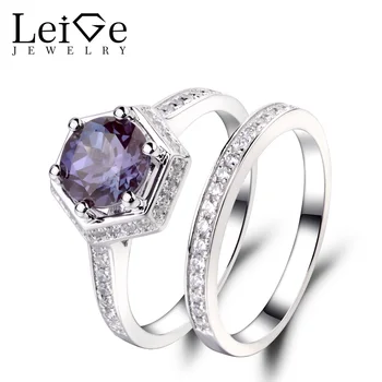 

Leige Jewelry Engagement Ring Set For Women Alexandrite Ring Round Cut Gemstone Sterling Silver 925 Fine Jewelry