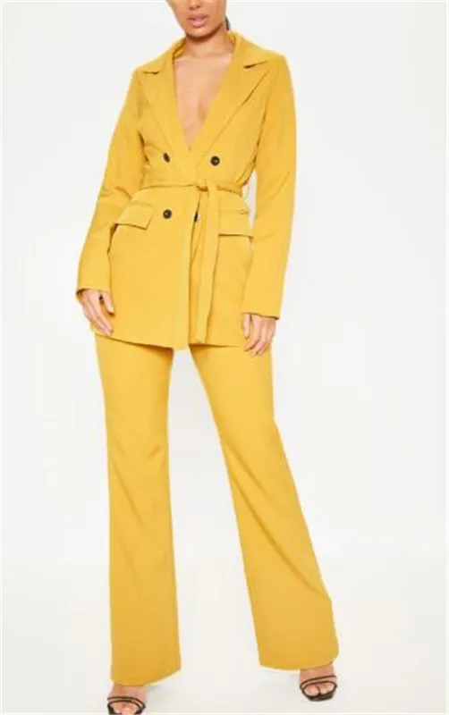 

Custom Made Business Pant Suits for Women Plus Size Ladies Pantsuit Yellow Blazer+Pants for Work Pantsuit for Wedding Party