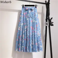 Wpherb новые летние модные Высокая Талия чешского долго шифон юбка с цветочным принтом Праздничная юбка 2019 корейский элегантный