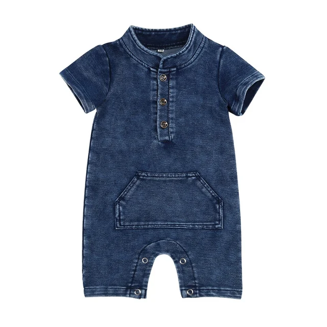 Children\'s Wear New Baby Boys Rompers Knitted Denim Short Sleeved Baby