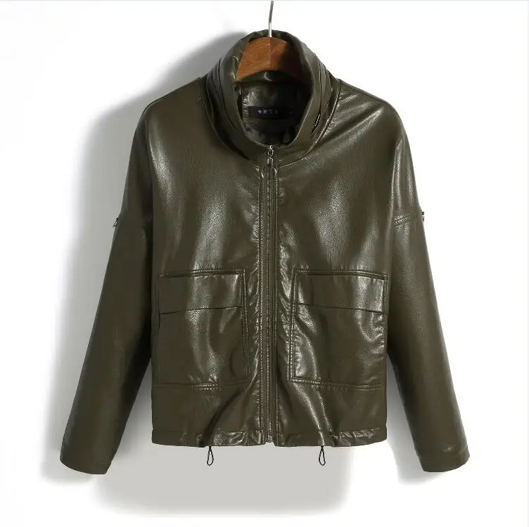 Размер M-4XL, для женщин, весна и осень, женская кожаная куртка, армейский зеленый цвет, женская верхняя одежда, женские пальто, женские кожаные куртки, пальто