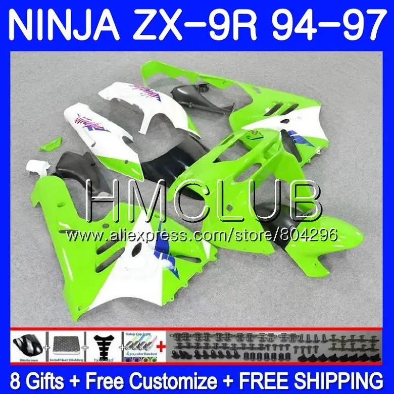 

Bodys For KAWASAKI NINJA ZX900 ZX-9R 94 95 96 97 46HM.19 ZX 9 R 94 97 ZX 9R 900CC ZX9R 1994 1995 1996 1997 Fairing Hot green