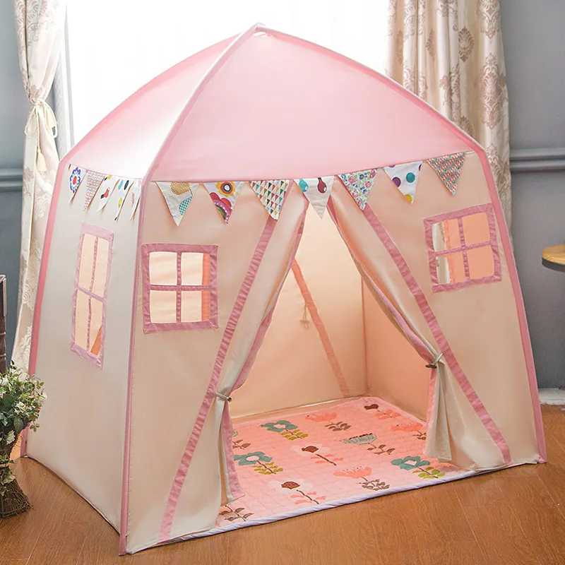 Прямоугольная юрта детская палатка волоконные полки детская вигвама с 2 дверями детская игровая палатка хлопок холст игровой домик для детской комнаты - Цвет: Light Pink