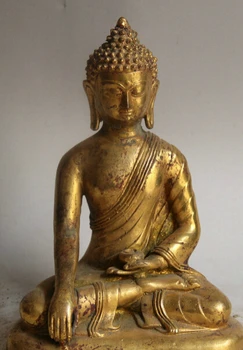 

JP S0524 8" Old Tibet Bronze Gild Seat Shakyamuni Amitabha Buddha Sakyamuni Bowl Statue