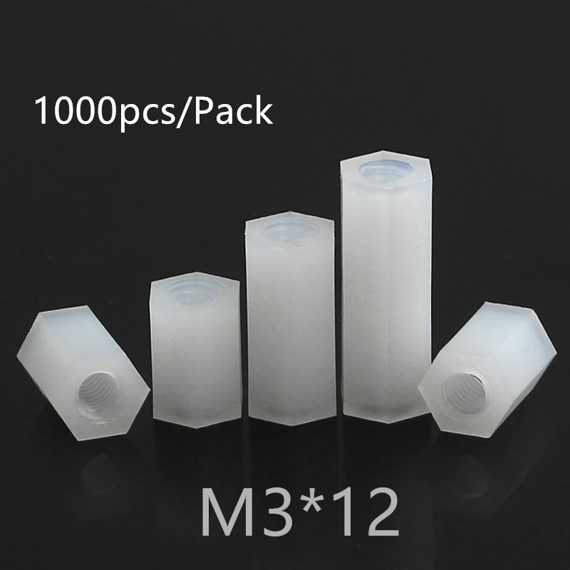 

1000pcs M3*12 M3x12 Nylon Standoff Spacer PCB Female Column Flat Head Double Pass Nylon Plastic Thread Screws Hex Long Nuts