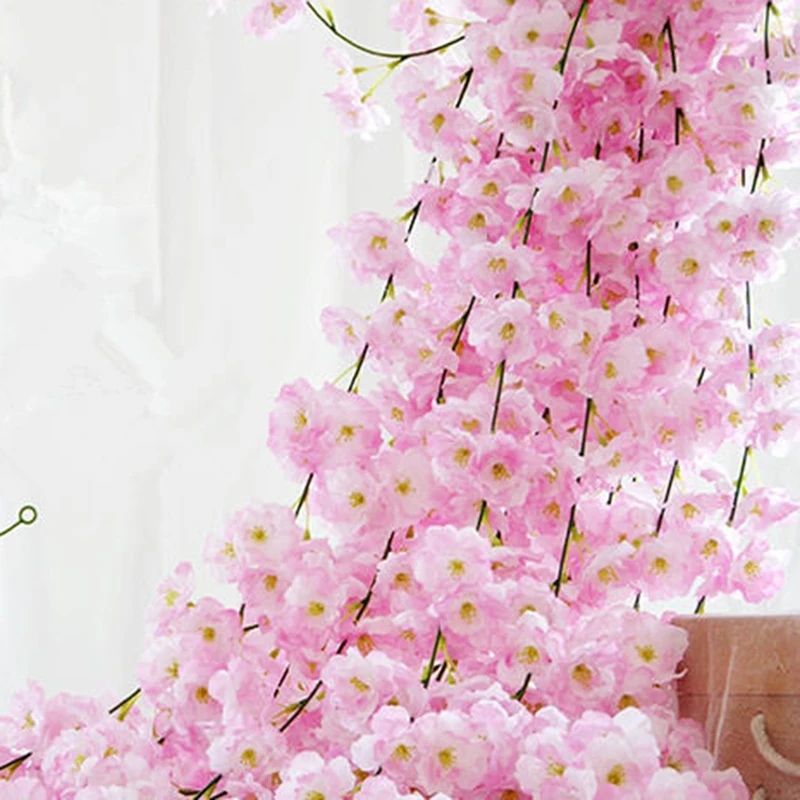 200 см Сакура вишня ротанга свадебное украшение арки лоза искусственные цветы для дома вечерние Декор Шелковый Плющ настенный гирлянда для развешивания венок