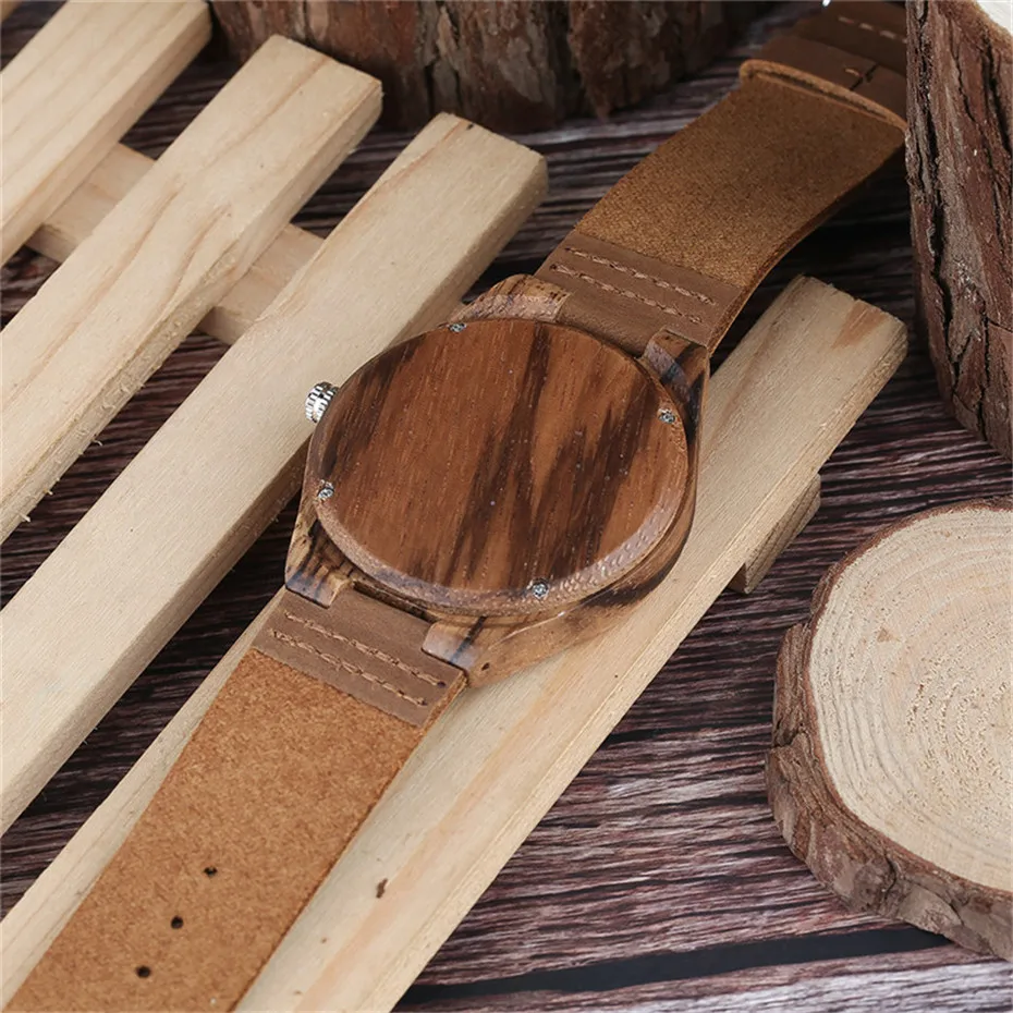 Creative Brown Bamboo Growth Ring Natural Handmade Men Quartz Wrist Wooden Watches Genuine Leather Band Sports Clock Gifts (3)