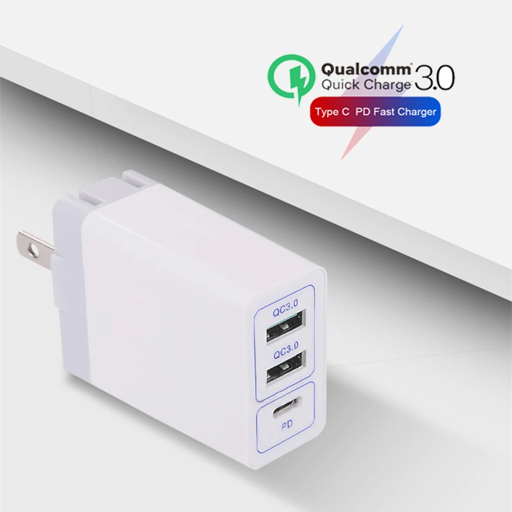 

30W US EU UK Quick Charge QC 3.0 PD Fast Charging 1 PD 2 QC3.0 USB Charger Port for Huawei iPhone Xiaomi Samsung LG ZTE Google