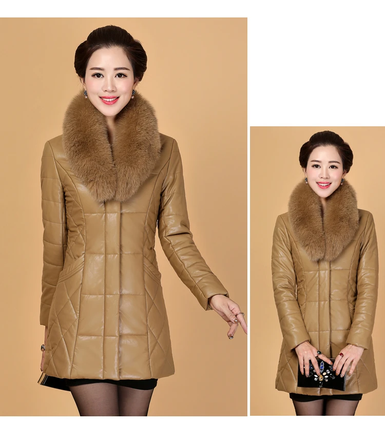 Women Elegant Winter Leather Jacket Long Thick Coat Fur Collar Jackets 2018 Fashion New Women Winter Warm Coat CH746 (12)