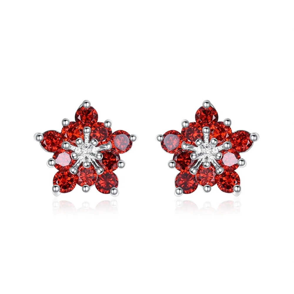 2017 Fashion Red Crystal Flower Stud Earrings For Womens Party