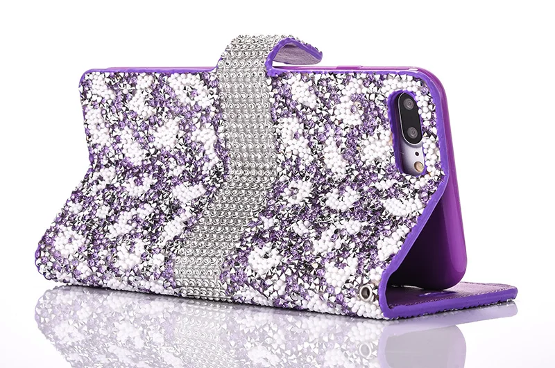 Leopard diamond rhinestone leather case iphone 6 6s 7 8 plus (14)