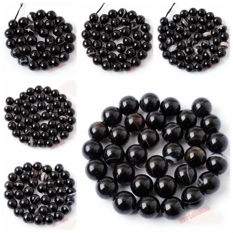 

Free Shipping 6 8 10mm Banded Round Shape Black Agat Onyx Loose Beads Strand 15" Jewellery Making
