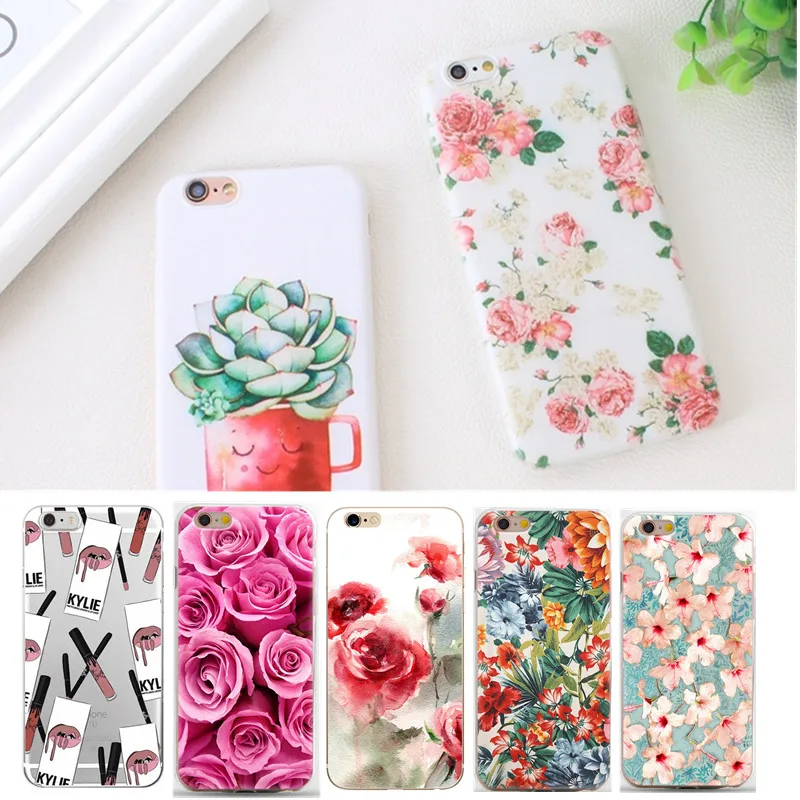 

Phone Case For iphone X Cases For iphone 7 6 6S 8 Plus XS 5 5S SE Back Cover Cactus Flower Rose Lipstick Luxury Soft TPU Cover