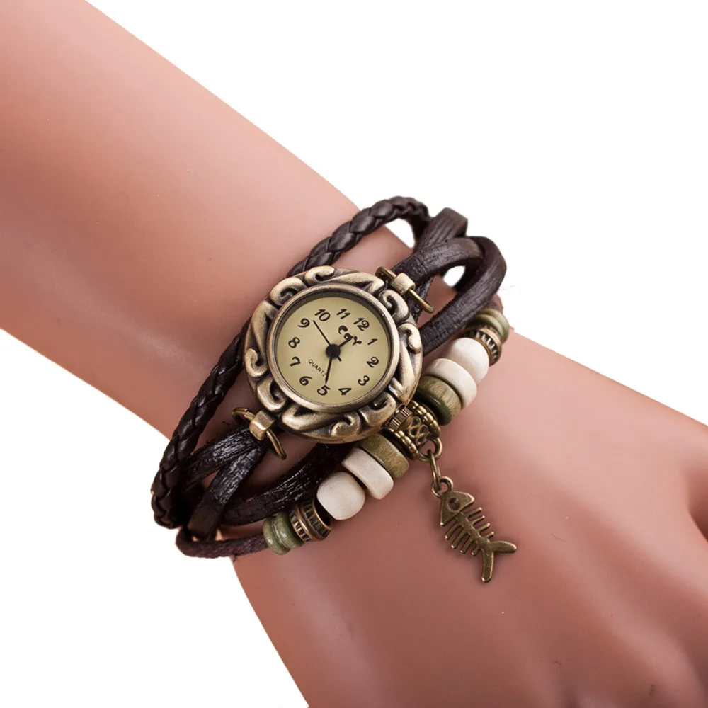 

Splendid Vintage Cow Leather Bracelet Watch High Quality Antique Women Wrist Watch Casual Quartz Watch Relogio Feminino