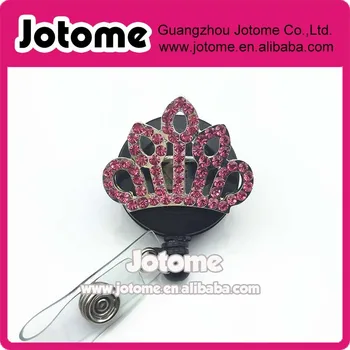 

Pink Princess Crown Rhinestones Retractable ID Name Badge Holder/Rhinestone ID Badge Holder