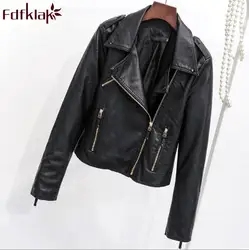 Fdfklak в стиле Панк локомотив куртка из искусственной кожи Куртка Для женщин Демисезонный короткие женские пальто большой Размеры Для женщин