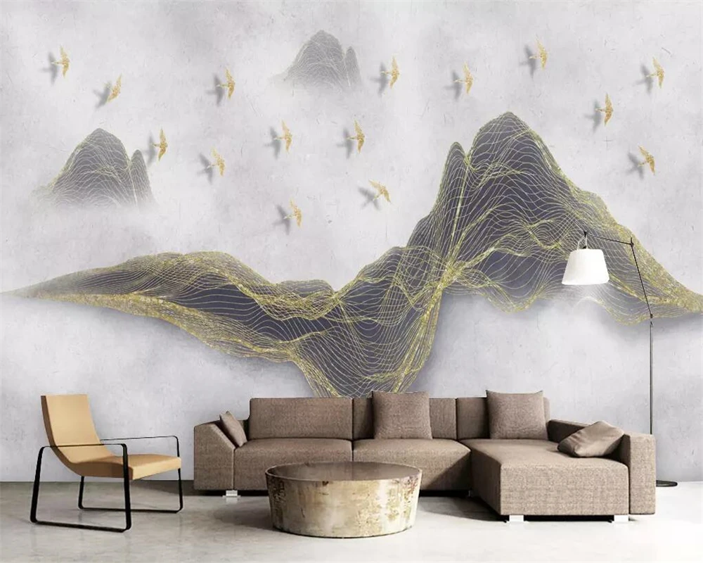 Beibehang中国壁紙ライン黄金の鳥風景インクテレビの背景の壁リビングルームベッドルームホームデコレーション3d壁紙 Wallpapers Aliexpress