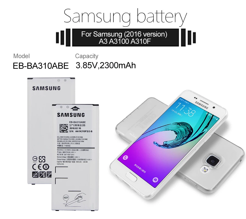 Samsung телефон батарея EB-BA310ABE 2300 мАч для samsung Galaxy A3 A310 A310F A310M A310Y сменные батареи