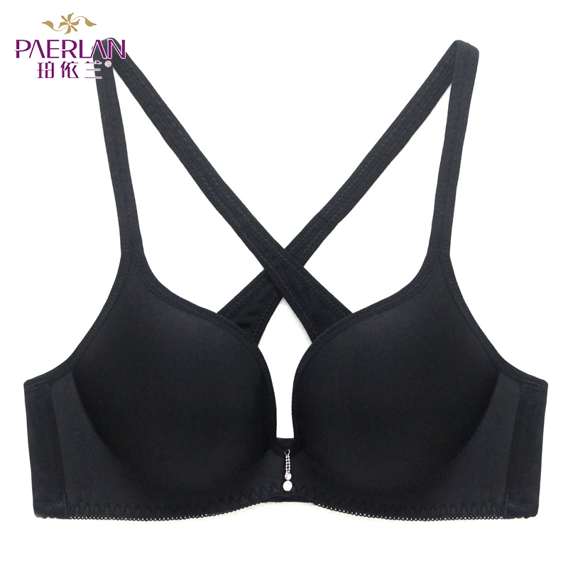 

PAERLAN Women Wire Free Push Up Simple Bra Gathered Cross-Back Vest-Style Underwear Solid Color 3/4 Cup Underwear Wholesale