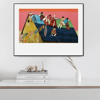 

Vintage Janan Abstract Girl On Roof Canvas Paintings Frame Poster Print Wall Art Pictures for Living Room Interior Home Decor