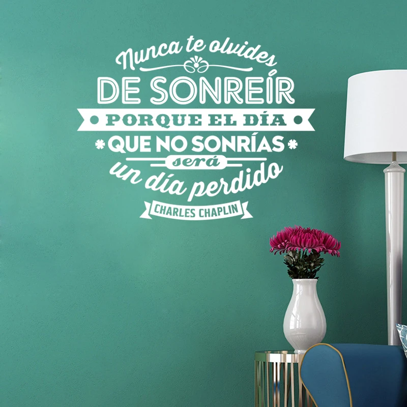 CONNOCH Vinilos adhesivos frases nunca te olvides de sonreir виниловые наклейки на стены Декор в гостиную