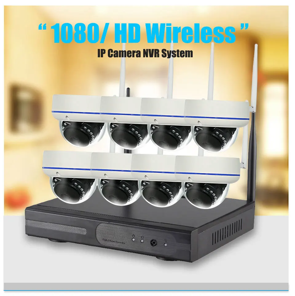 1080 P 8CH Беспроводной NVR CCTV Системы Wi-Fi 2.0MP наружная, в защитном колпаке P2P IP Камера Водонепроницаемый безопасности комплект видеонаблюдения