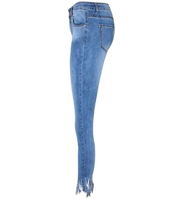 Женская мода Высокая талия узкие сильно облегающие джинсы эластичные Для женщин карандаш брюки Ленточки нерегулярные девять очков джинсовые брюки Для женщин D156