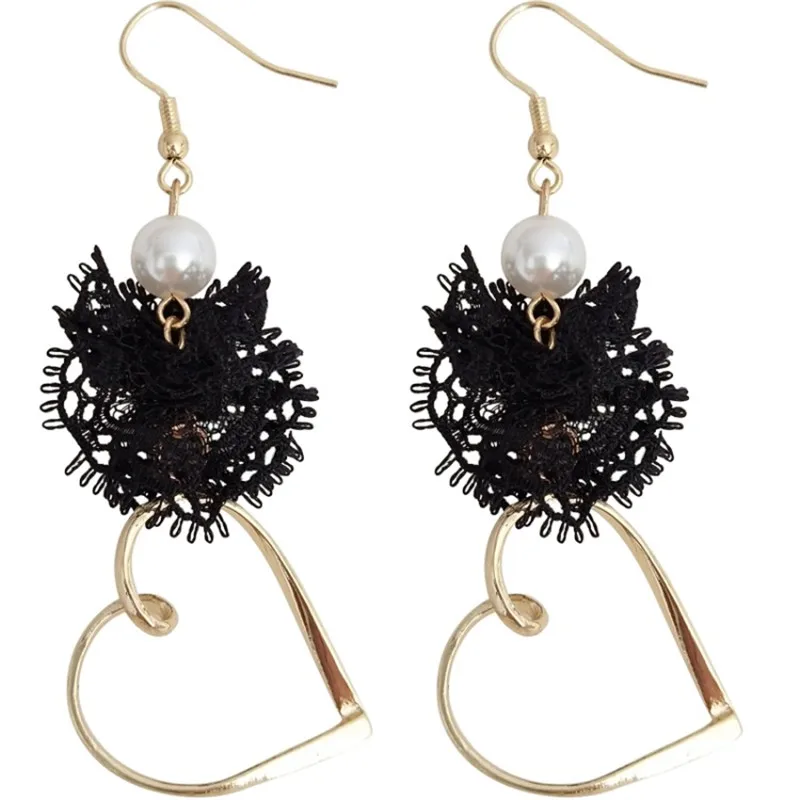 

Fashion New Designs Jewelry Pearl Lace With Heart Pendant Earrings For Women